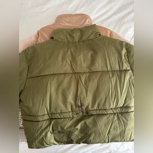 2 CROPPED PUFFERS - Olive Green and Velvet Pink